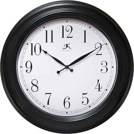 Infinity Instruments 24 inch Traditional Large Non-Ticking Silent Battery Operated Easy to Read Wall Clock for Living Room, Bedroom, Kitchen, Home Office, Black