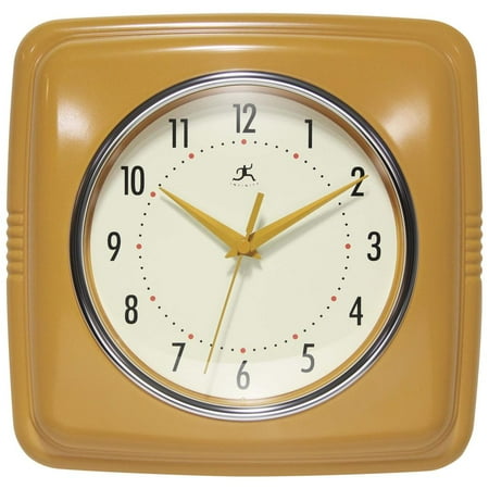 Infinity Instruments 9.5 Quartz Retro Square Indoor Wall Clock, Silent Mechanism