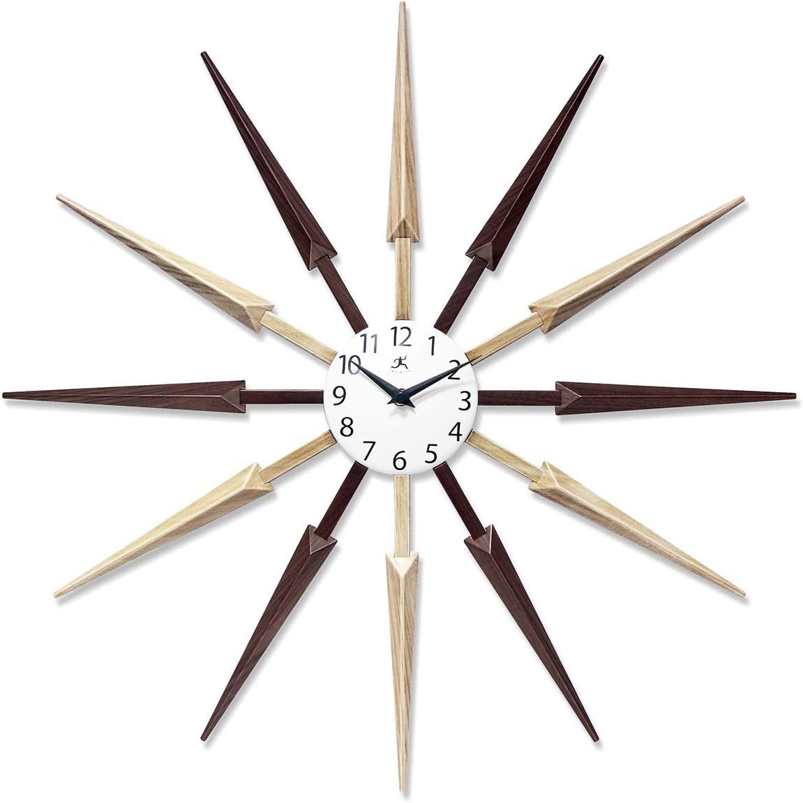 Infinity Instruments Celeste Starburst Wall Clock, Retro Midcentry Spoke Design, Easy to Hang Keyhole, 24 Inch, Dark Wood