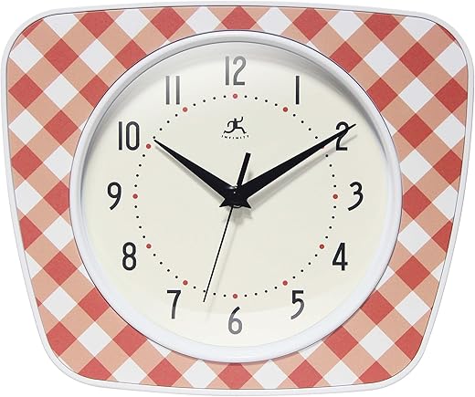 Infinity Instruments LTD. Plaid Trapezium Wall Clock, Red, 9.25 x 10.875