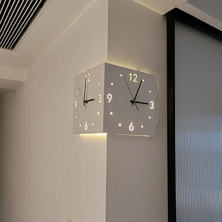 INS Style Corner Clock Wall Clock Living Room Creative Simple Modern Wall Clock Punch-Free Fashion Square Clock Corner Wall Clock