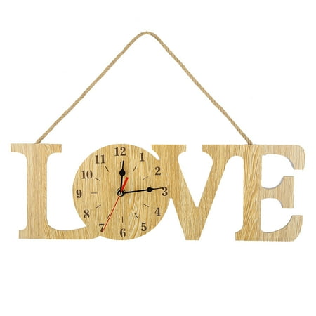 Iricdace LOVE Frame Wall-mounted Clock Hanging Wall Clock Living Room Bar (Beige)