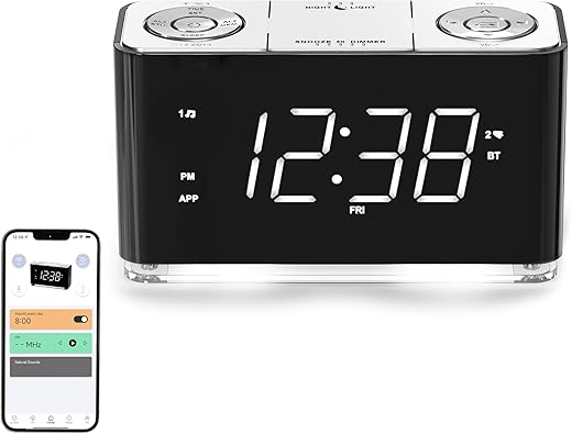 iTOMA Bluetooth Clock Radio, 1.4” White LED Display Alarm Clock, FM Radio, Dual Alarm, Cell Phone USB Charge Port, Night Light, Auto & Manual Dimmer, Snooze, Sleep Timer CKS507