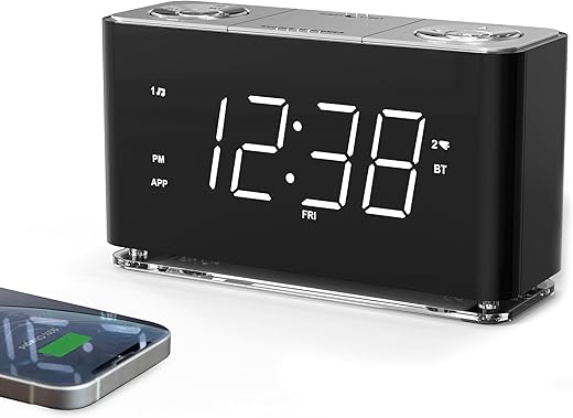 iTOMA Bluetooth Clock Radio, 1.4” White LED Display Alarm Clock, FM Radio, Dual Alarm, Cell Phone USB Charge Port, Night Light, Auto & Manual Dimmer, Snooze, Sleep Timer CKS507