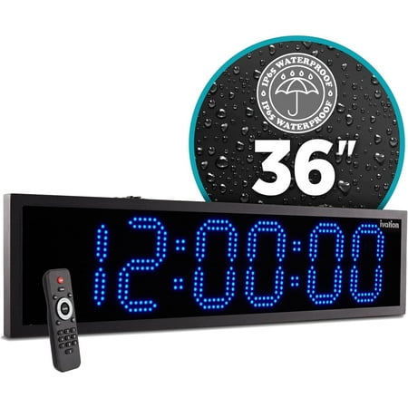 Ivation 36 Waterproof Large Digital Clock, Outdoor Large LED Clock with Stopwatch, Alarms & More! - Blue