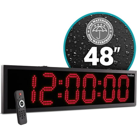 Ivation 48 Waterproof Large Digital Clock, Outdoor Large LED Clock with Stopwatch, Alarms & More! - Red