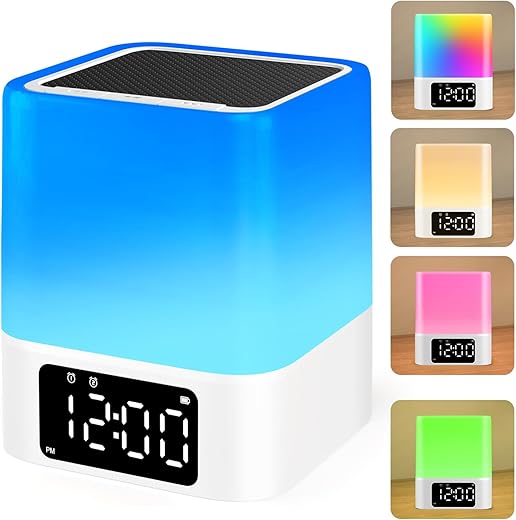 JALL Night Light Bluetooth Speaker, 【2023 Upgraded】 Multi Colorful Changing Bedside Lamp Alarm Clock, Best Birthday Ideas for 10 11 12 13 14 Year Old Teenage Boy Girl, White