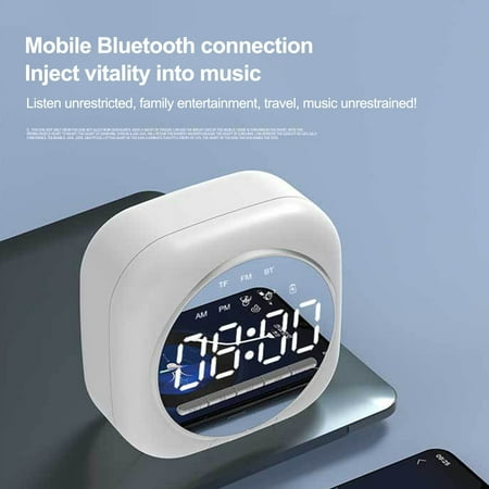 JGJJUGN Multifunctional Digital Alarm Clock with Bluetooth Speaker, LED Mirror Display, FM Radio, and Hands-Free Calling for Bedroom and Office Use