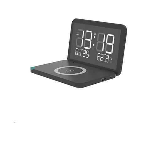 JikouIivo Alarm Clock with Wireless Charging, Ultra Fast Charging for iPhone, Foldable Stand, USB Charger, Adjustable LED Glow