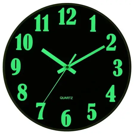 JoFomp Modern Night Light 12 Quartz Wall Clock with Silent Sweep Movement for Bedroom, Kitchen