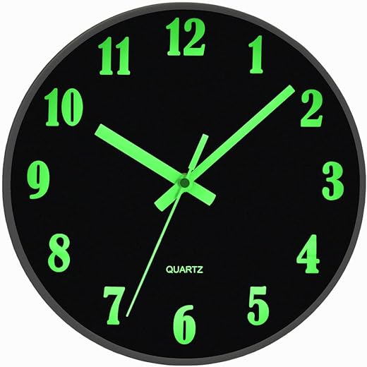 JoFomp Modern Night Light Wall Clock, 10 Inch Silent Non-Ticking Quartz Wall Clocks, Glow in The Dark Battery Operated Decorative Wall Clock for Bedroom, Kitchen, Living Room（10 inch）