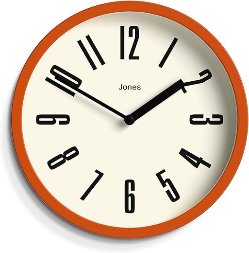 JONES CLOCKS® Hot Tub Wall Clock | Small Retro Round Clock | 8 inch | Orange | Easy to Read Numbers | Ideal for Kitchen, Office, Children’s Room or Any Small Space