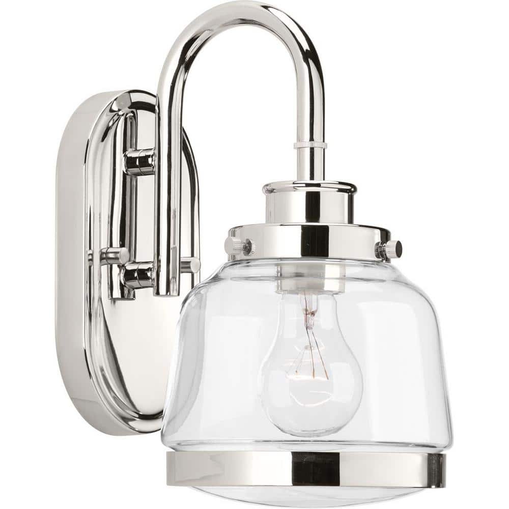 Judson Collection 1-Light Polished Nickel Clear Glass Farmhouse Bath Vanity Light
