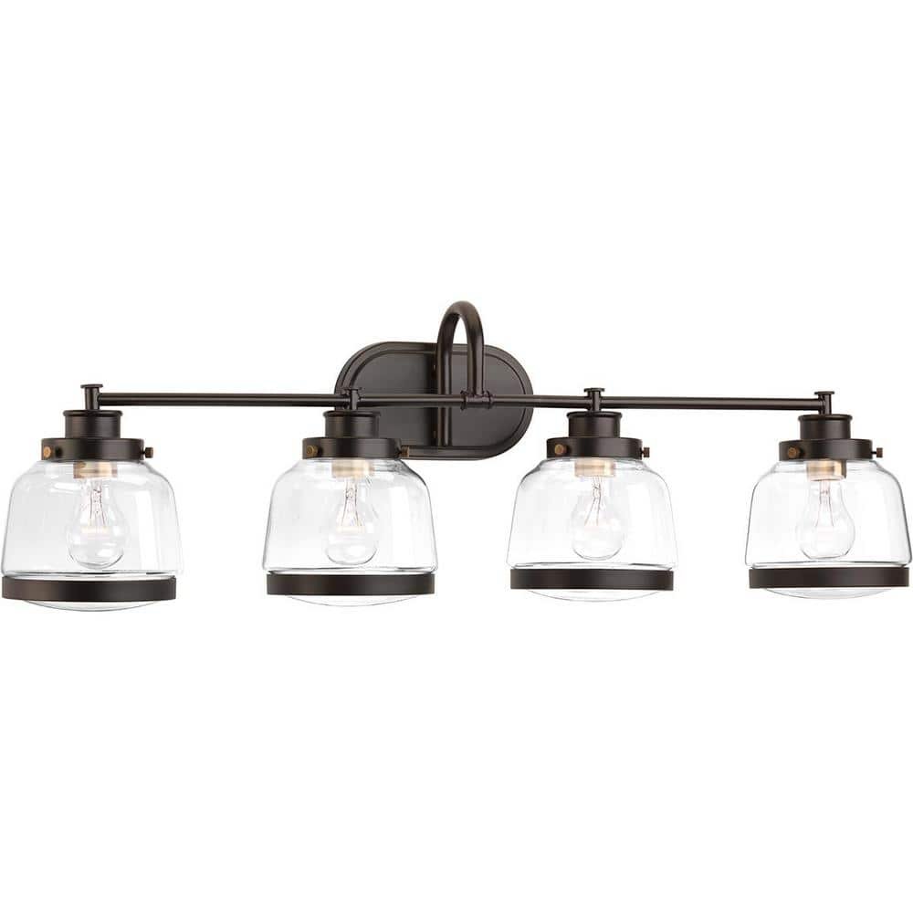 Judson Collection 35-3/4 in. 4-Light Antique Bronze Clear Glass Farmhouse Bathroom Vanity...