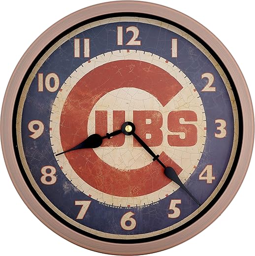 JUSTIME 12 Inch Vintage Brushed Design Baseball Wall Clock, Silent Non Ticking Quiet Sweep Movement, Home Decor. (WM12-CUB-RC Retro Copper)