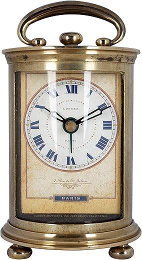 JUSTIME Solid Brass Parisian Carrige Antique Collectible Analog Table Desk Alarm Clock for Gift, Home Decor, Battery Operated (Large)