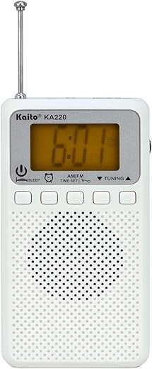 Kaito KA220W Pocket Digital AM/FM Radio with Alarm Clock & Sleep Timer, White