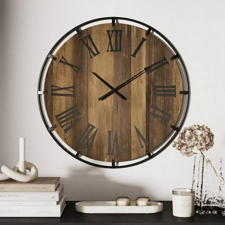 Karina Farmhouse Two-Tone Shiplap Wood Roman Numeral Wall Clock