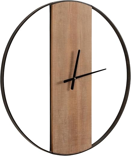 Kate and Laurel Ladd Modern Numberless Round Wall Clock, 32 Inch Diameter, Hazelnut and Black, Decorative Minimal Metal and Wood Clock for Living Room Décor