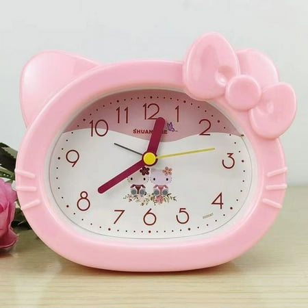 Kawaii Hello Kitty Mute Wall Clock Sanrio Cartoon Alarm Clock Decor Bedroom Clock Kt Cat Houseware Bedside Lamp With Night Light