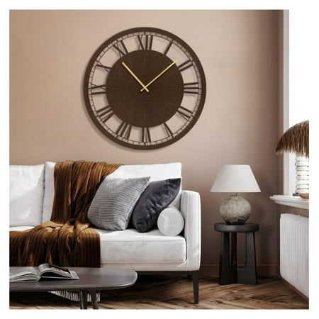 Keeomi Metal Wall Clock Decor, Industrial Numerals Wall Sculpture Round Clock Silent Battery Operated Hangings Home Decoration for Living Room, Kitchen, Bathroom, Bedroom - 30 Bronze