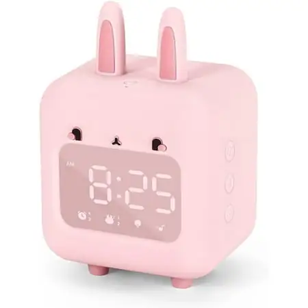 Kids Alarm Clock, Digital Alarm Clock for Kids, Cute Bunny Alarm Clock for Girls, White Noise Alarm Clock, Night Light with USB Children's Alarm Clock for Girls Bedroom