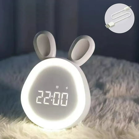 Kids Cute Rabbit Alarm Clock With Night Light Stepless Dimming Led Digital Alarm Clock For Boys Girls