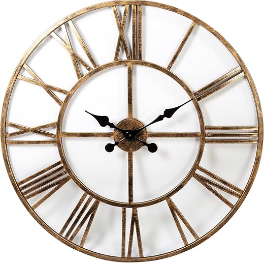 Kiera Grace Wall Clock, 30 Inch, Jodie Oversized Antique Bronze Wall Clocks Battery Operated, Industrial Vintage Roman Numeral Farmhouse Decor for Living Room, Kitchen, Bathroom