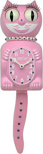 Kit Cat Klock Limited Lady Satin Pink Blue Zircon/Heart Jeweled Clock