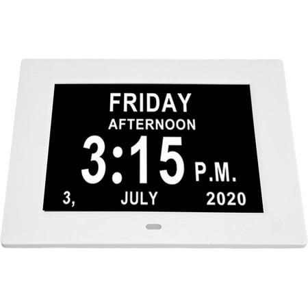 Kjislet Digital Day Calendar Clock -Extra Large Date Day Time of Week Clock with 12 Alarm Options for Seniors, Elderly, Dementia, Alzheimer (7-inch, White)