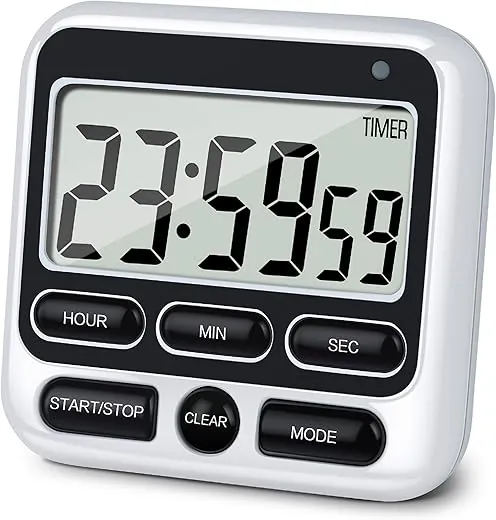 KTKUDY Digital Kitchen Timer with Mute/Loud Alarm Switch ON/Off Switch, 24 Hour Clock & Alarm, Memory Function Count Up & Count Down for Kids Teachers Cooking, Large LCD Display, Strong Magnet (Black)