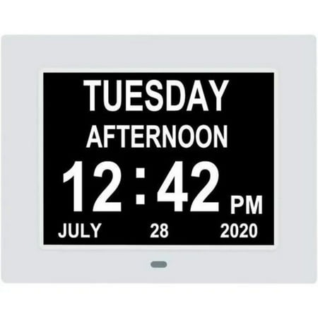 KunMing Digital Day Calendar Clock -Extra Large Date Day Time of Week Clock with 12 Alarm Options for Seniors, Elderly, Dementia, Alzheimer (7-inch, White)