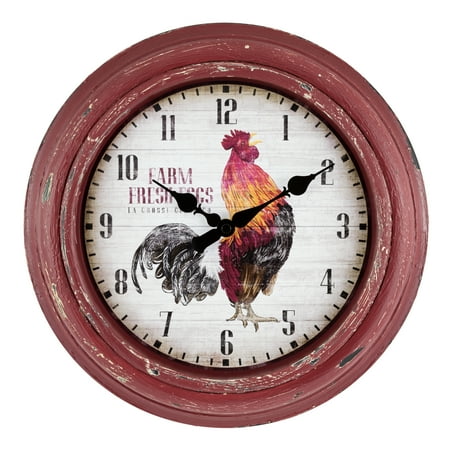 La Crosse Clock 12-Inch Red Rooster Distressed Quartz Analog Wall Clock, 404-3630