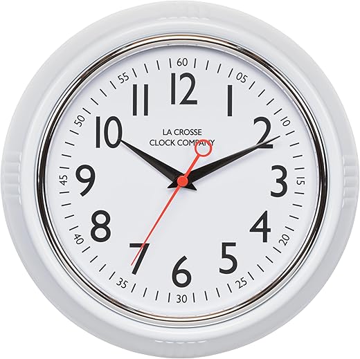 La Crosse Clock 404-3624W 9.61-inch Schoolhouse Analog Quartz Wall Clock