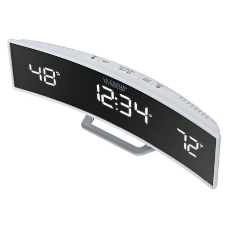 La Crosse Technology 602-247 White Curved Alarm Clock with Mirrored LED