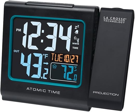 La Crosse Technology Color Projection Alarm Clock with Indoor/Outdoor Temperature & Charging USB Port, Wireless, Backlit, Black, 616-146