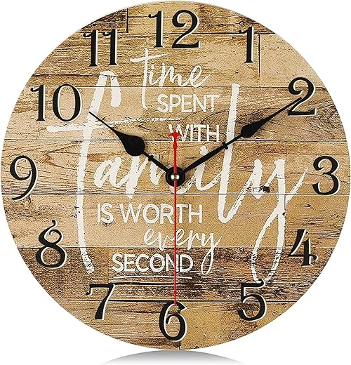 Lafocuse Wooden Rustic Farmhouse Family Wall Clock Silent Non Ticking 12 Inch,Battery Operated Vintage Shabby Chic Kitchen Clocks Wall Decorative for Living Room Bedroom Office