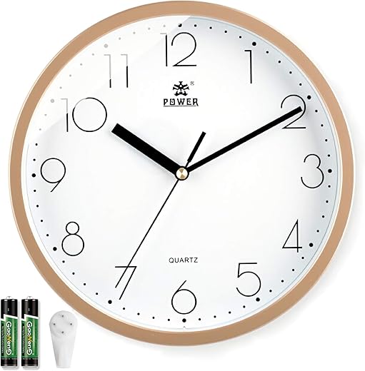 LAIGOO 10 Inch Modern Wall Clock Decorative Non-Ticking - Silent Quartz Movement Battery Operated Analog Clock Round for Bedroom, Home, School, Office(Gold)