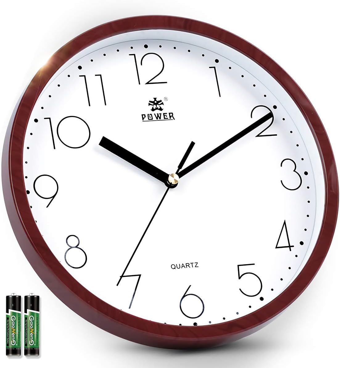 LAIGOO Silent Wall Clock Non-Ticking, 10 Inch Modern Wall Clock, Quartz Movement, Analog Wall Clock with 2 AA Batteries (Red Wood Grain)