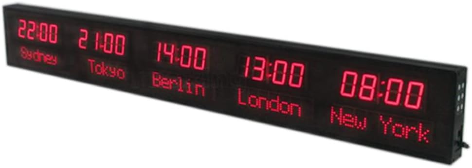 Large Digital Led World Clock, 5 Time Zone Wall Mounted City Time Zone World Clock, City Can Be Changed, The Brightness Can Be Adjusted in Three Levels, The All-aluminum Shell, for Hotel