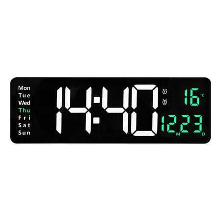 Large Digital Wall Clock , Large Display Digital Clock with Time Date Temp Week, Timer, Wall Mount for Living Room/Gym/Shop/Warehouse/Office Decor,green，G165530