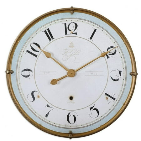 Large Farmhouse Round Wall Clock with Antiqued Gold Metal Frame and Antiqued Ivory Face Bailey Street Home 208-Bel-1276626