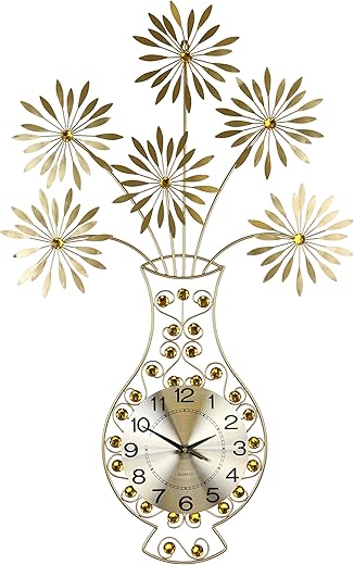 Large Golden Flowers in a Vase Clock