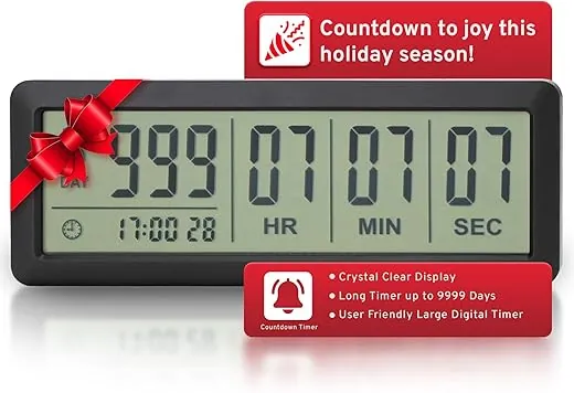 Large LCD Digital Countdown Clock and Timer - Up to 999 Days - Countdown Timer, Retirement Clock, Count Down Clock for Retirement, Large Digital Timer for Events, Big Display Timer(Black)