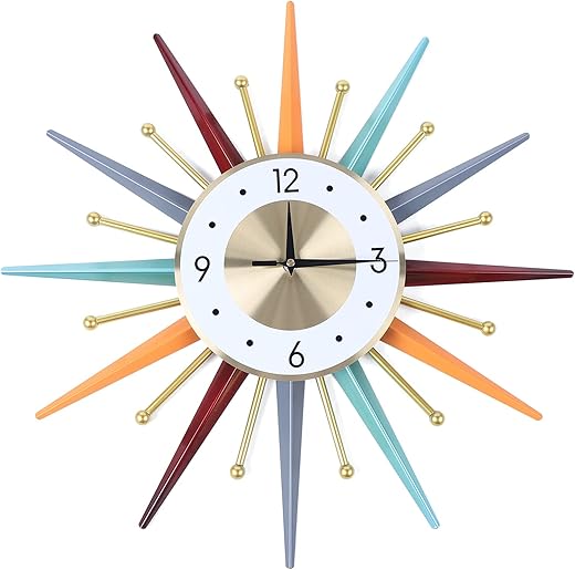 Large Wall Clock 22 Inch, Mid Century Wall Clock Starburst Clock Modern Decor Silent Non-Ticking, Home Décor Big Wall Clocks for Living Room, Kitchen, Dining Room, Bedroom