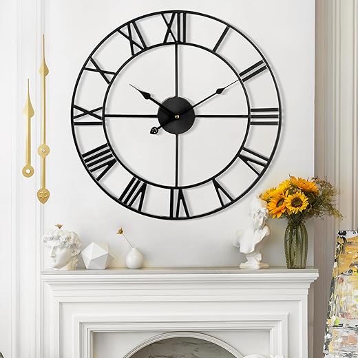 Large Wall Clock for Living Room Decor - 40cm/ 16 Inches Silent Non-Ticking Metal Wall Clocks Battery Operated, Vintage Decorative Modern Wall Clock for Bedroom, Office, Farmhouse Decor