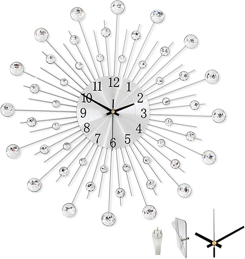 Large Wall Clock for Living Room Decor,20 Inch Non-Ticking Quiet Metal Dial Crystal Glass Big Wall Clocks White for Bedroom,bedrooms Kitchen and Small Space Decoration