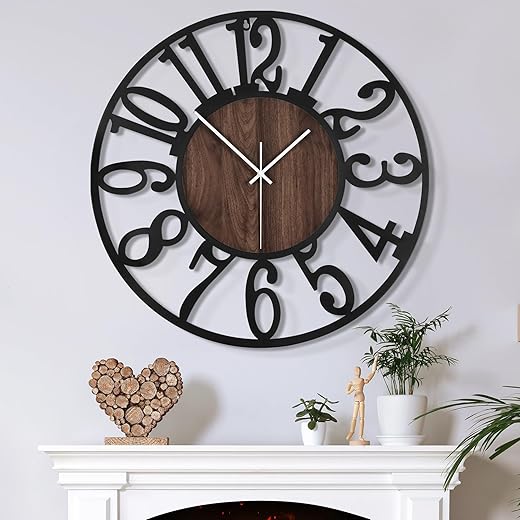 Large Wall Clock for Living Room Decor, 20 Inch Non Ticking Silent, Battery Operated Modern Vintage Oversized Wall Clock for Bedroom Kitchen