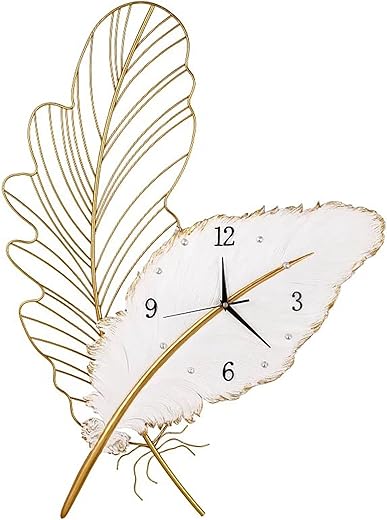 Large Wall Clock for Living Room Decor, Feather Art Metal Wall Clocks, Modern Luxury Silent Decoration Clock for Bedroom, Office,Home