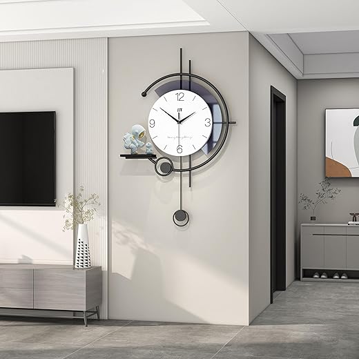 Large Wall Clock for Living Room Decor Modern Decorative Wall Clock with Pendulum for Bedroom Home Office Kitchen 22 Inch Big Silent Unique Wall Clock Battery Operated Non Ticking for House